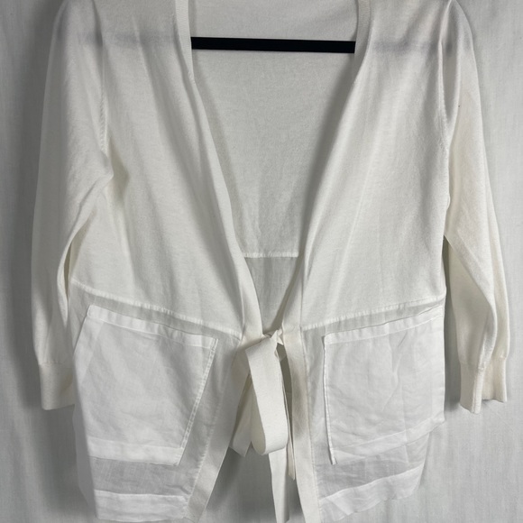 TSE 100% Cotton White L/S Front Tie Cardigan Sweater - Picture 2 of 12